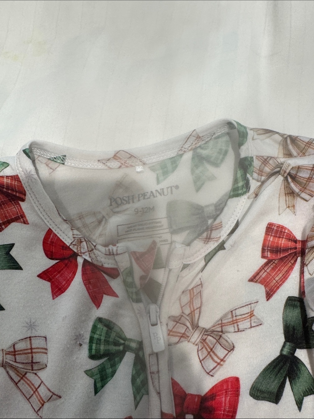 Posh Peanut Red, Green & Cream Bow Print Footed Pajamas - Picture 2 of 2